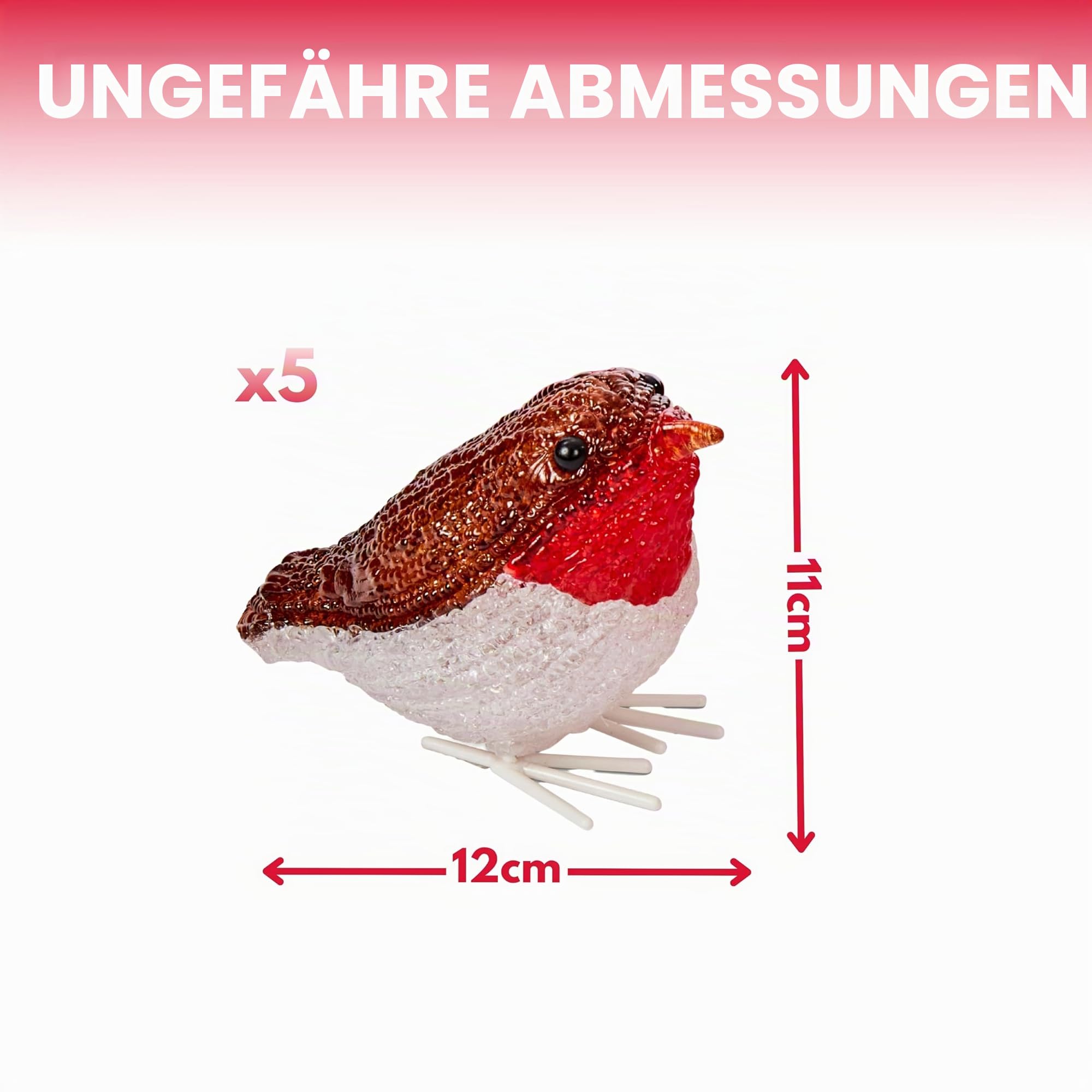 Marco Paul LED-Lichterkette mit Rotkehlchen-Motiv, batteriebetrieben, mit Auto-Timer, für Innen- und Außenbereich, festliche Weihnachtsvogel-Ornamente, saisonale Heimdekoration, 5 Stück