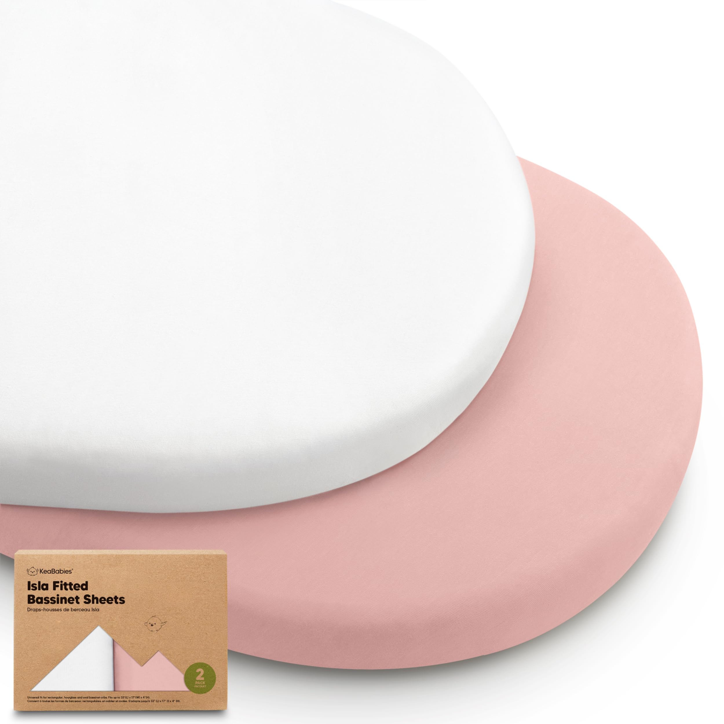 2-Pack Baby Bassinet Sheets Girl, Boy - Viscose Derived from Bamboo Fitted Bassinet Sheets Compatible with Halo Bassinest Swivel Sleeper, Baby Delight, Graco Bedside Bassinet Mattress Sheet (Rose)