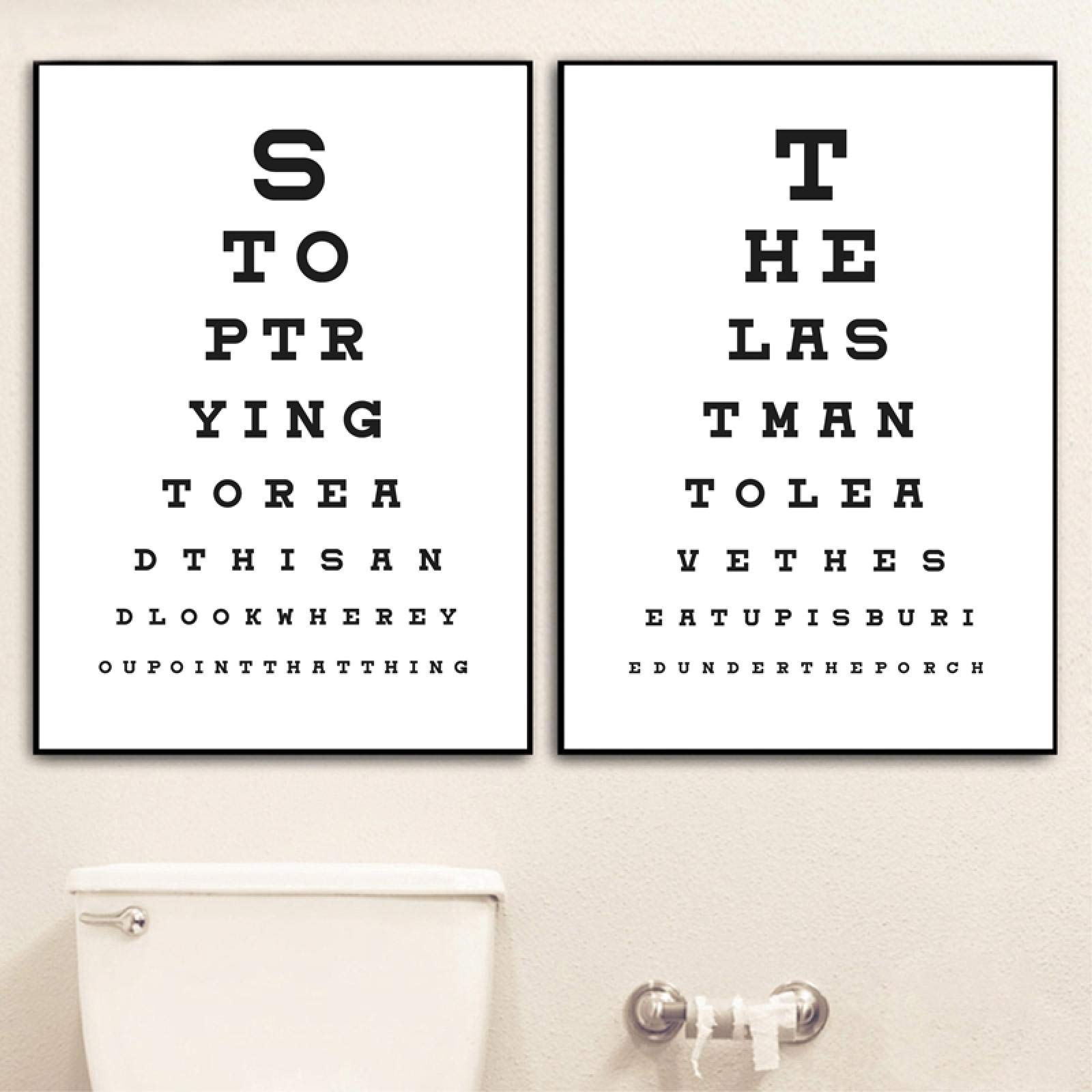 Dittelle Funny Bathroom Sign Typography Posters And Prints Toilet Eye Test Chart Art Canvas Painting Pictures Wall Art Decor19.6”X 27.5”(50X70cm)X2 No Frame