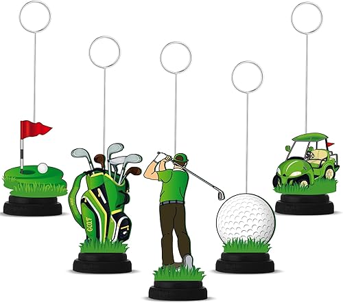 5 piezas de soporte para globos de fotos de pelota de golf, centros de mesa, decoración temática de golf, soporte para tarjetas de lugar, soporte