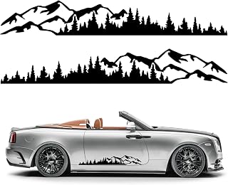2 PCS Car Mountain Tree Forest Decals, 59.1"×7.9" Waterproof Auto Mountain Tree Graphic Sticker, Forest Sticker Exterior Decor for Cars SUVs Trucks, Car Accessories (Black)