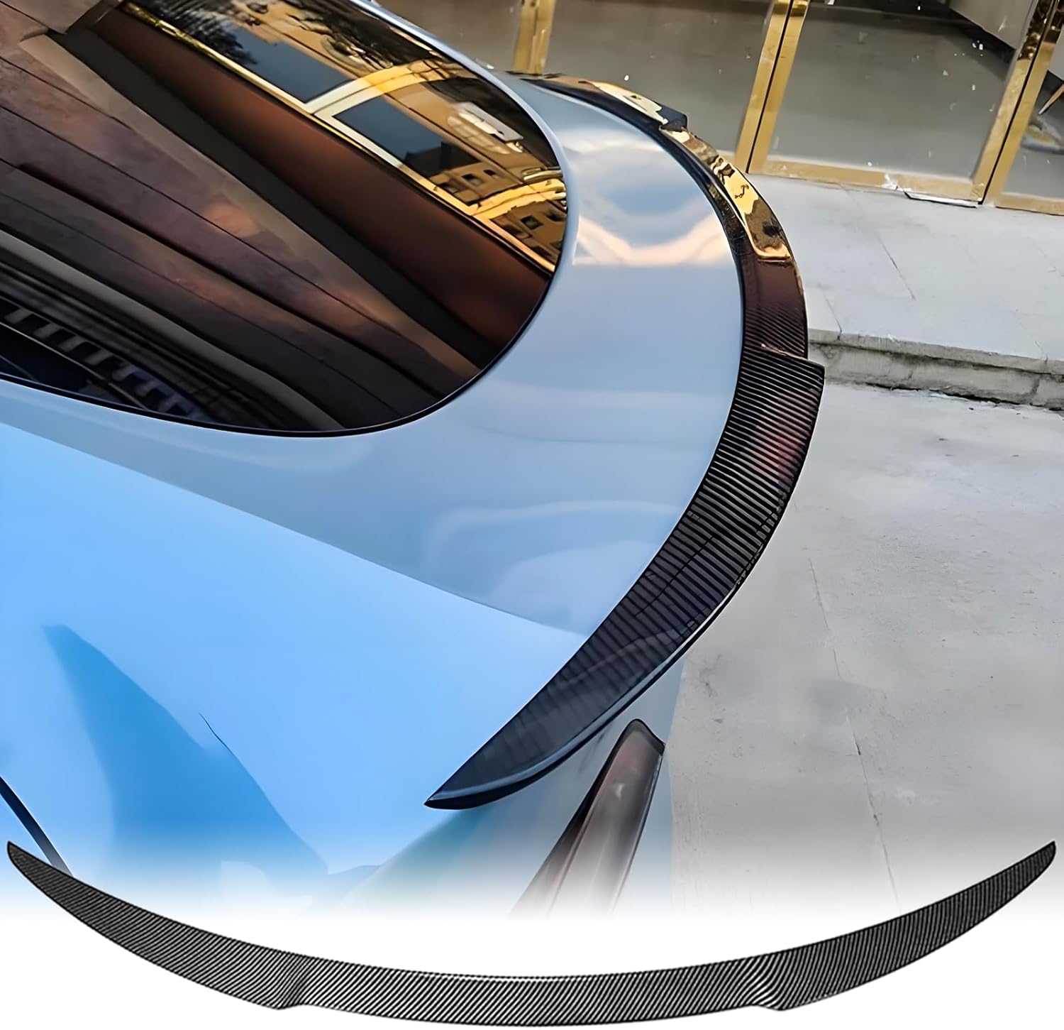 Carbon Fiber Rear Trunk Spoiler with Tape for 2020 2021 2022 2023 2024 2025 2026 Tesla Model Y Rear Trunk Lip Sporty Spoiler Wing Added on Bodykit Replacement M Style ABS Glass Plastic