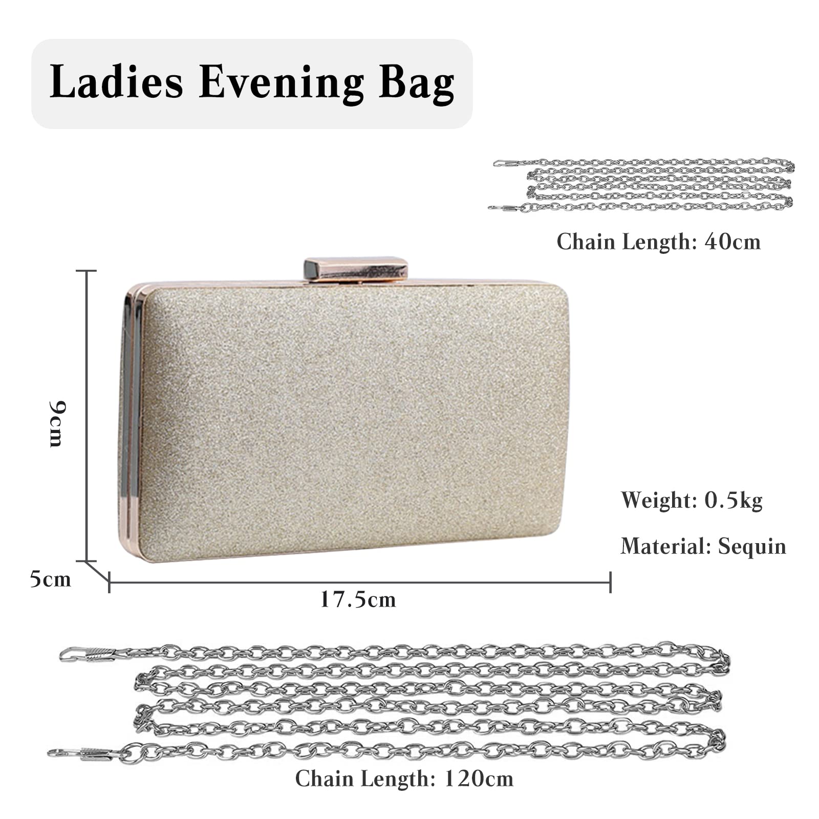 CORIOS Borsetta da Sera Donna Paillettes Clutch Bling con Catena - Pochette Piccola Elegante per Sposa, Cocktail, Festa, Ballo, Cerimonia - Tracolla Oro
