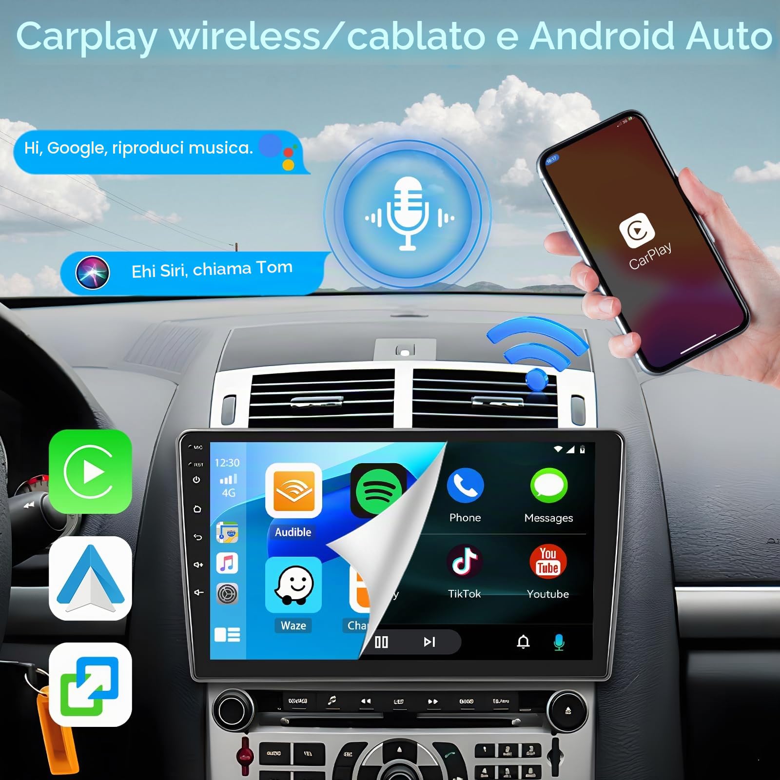 Inefala 9" 2G+64G per Peugeot 407 2004-2008 Autoradio Android 15 con Wireless CarPlay Android Auto Mirror Link Touchscreen Stereo Auto 2 Din con GPS WiFi FM/RDS USB SWC Mic Retrocamera
