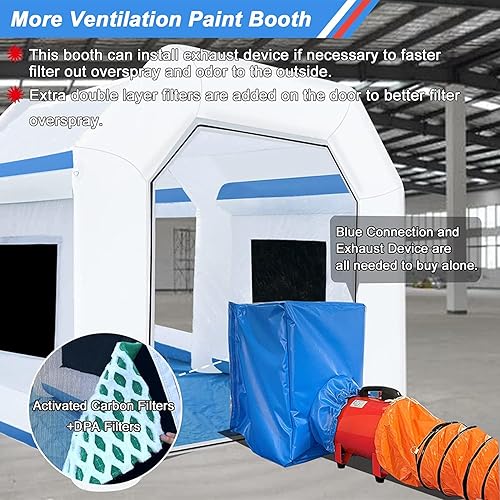 Miniatura 21 de Cabina de pintura inflable de 21.5 x 13 x 9 pies con sopladores de 950 W+450 W para piezas de automóviles y pintura de muebles, cabina de pintura