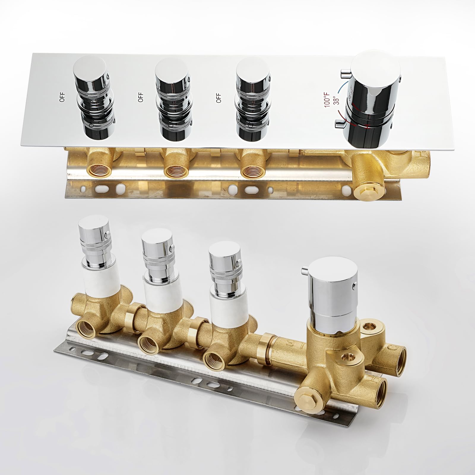 3 Way Thermostatic Shower Diverter Valve๏ผShower Mixer Valve Kit Replacement Temperature Control Valve with Individual On Off Flow Control