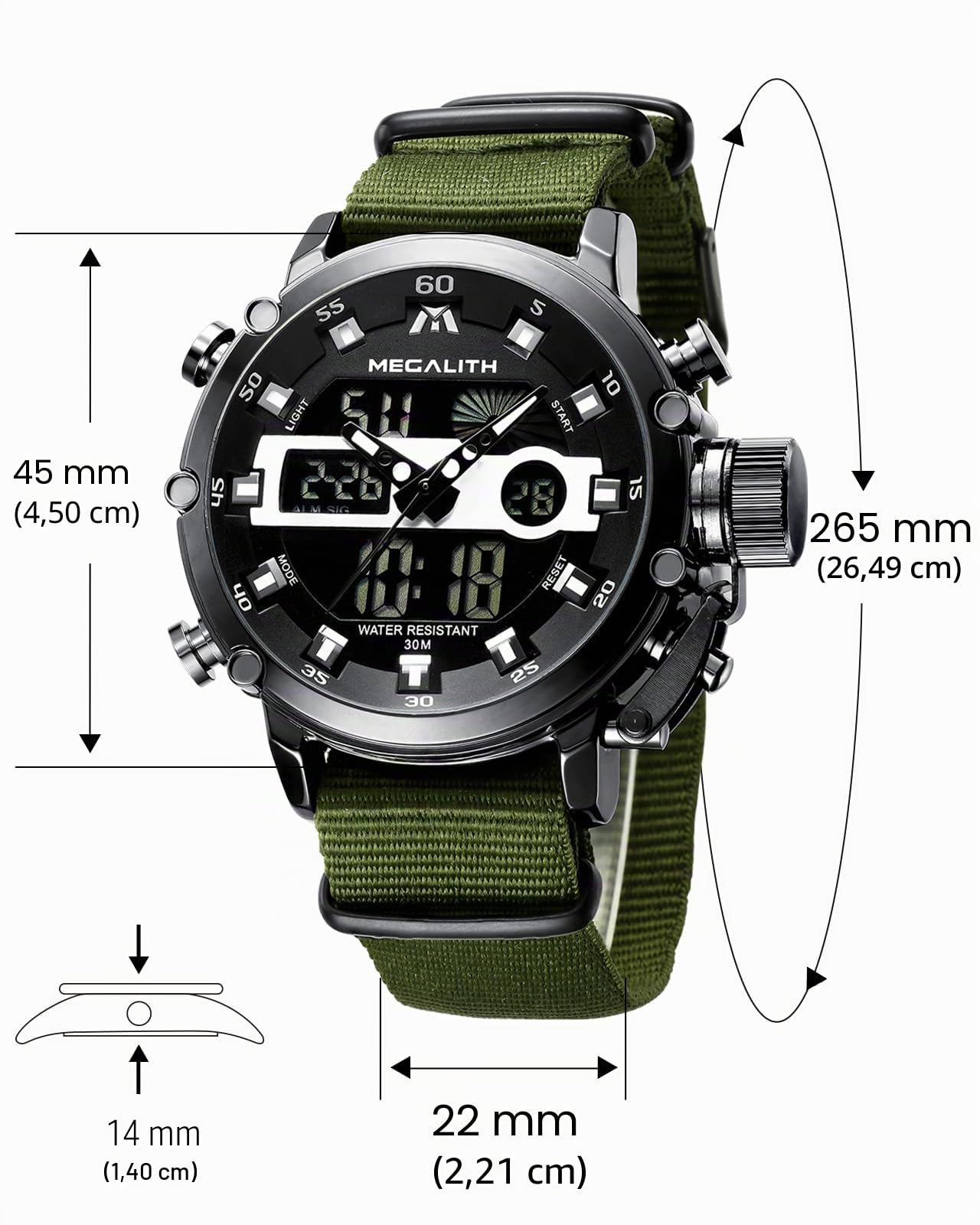 MEGALITH Orologio Uomo Digitale Militare: Sportivo Orologi da Polso con Quadrante Grande - Cronometro Led Sveglia Impermeabile per Outdoor Running Avventura