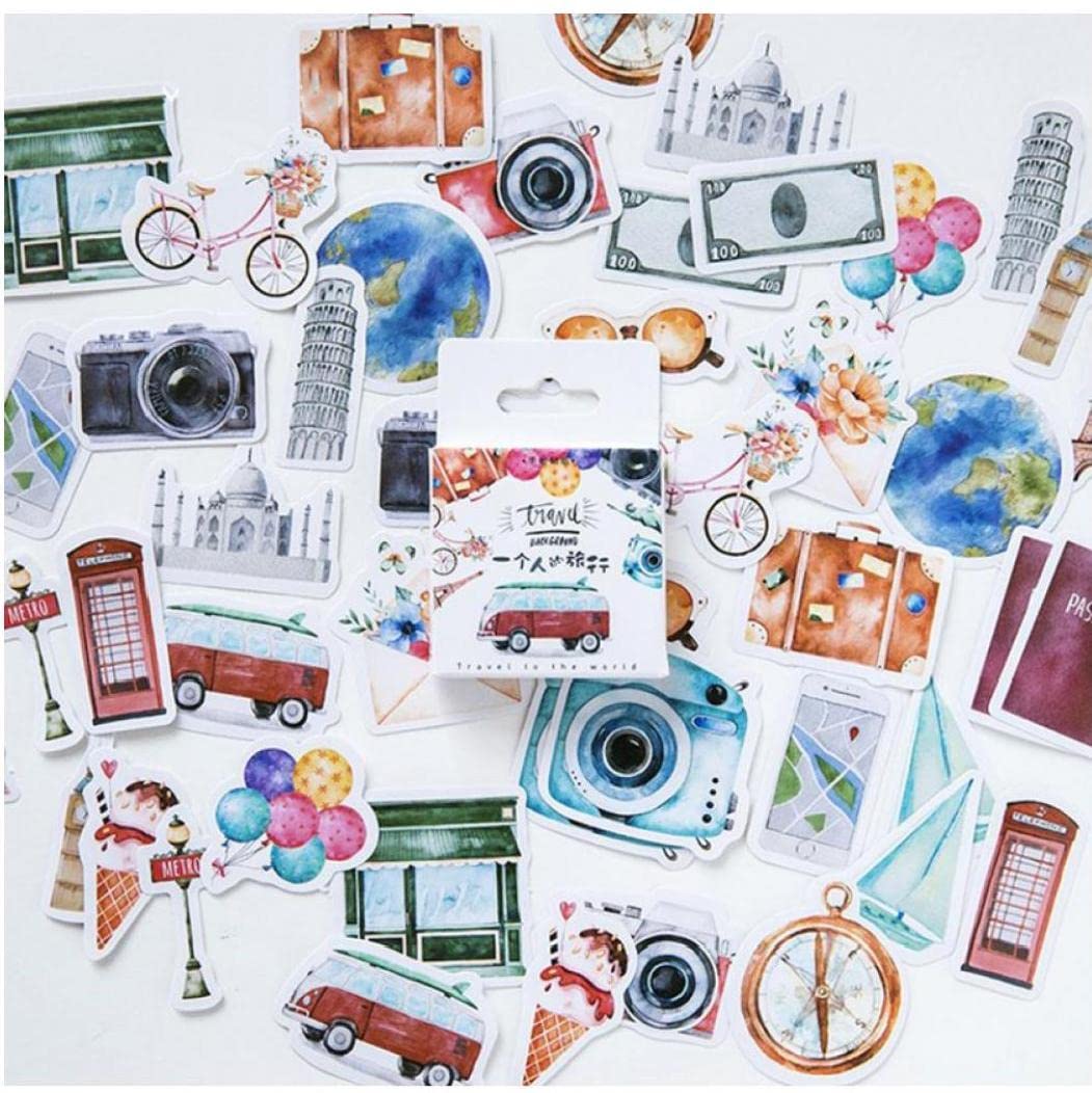Pinicecore 46Pcs Travelling Scrapbook Stickers, Mini Size Adventure Decals, Diy Decoration Stickers For Scrapbook, Vacation Albums, Journal, Travel Case