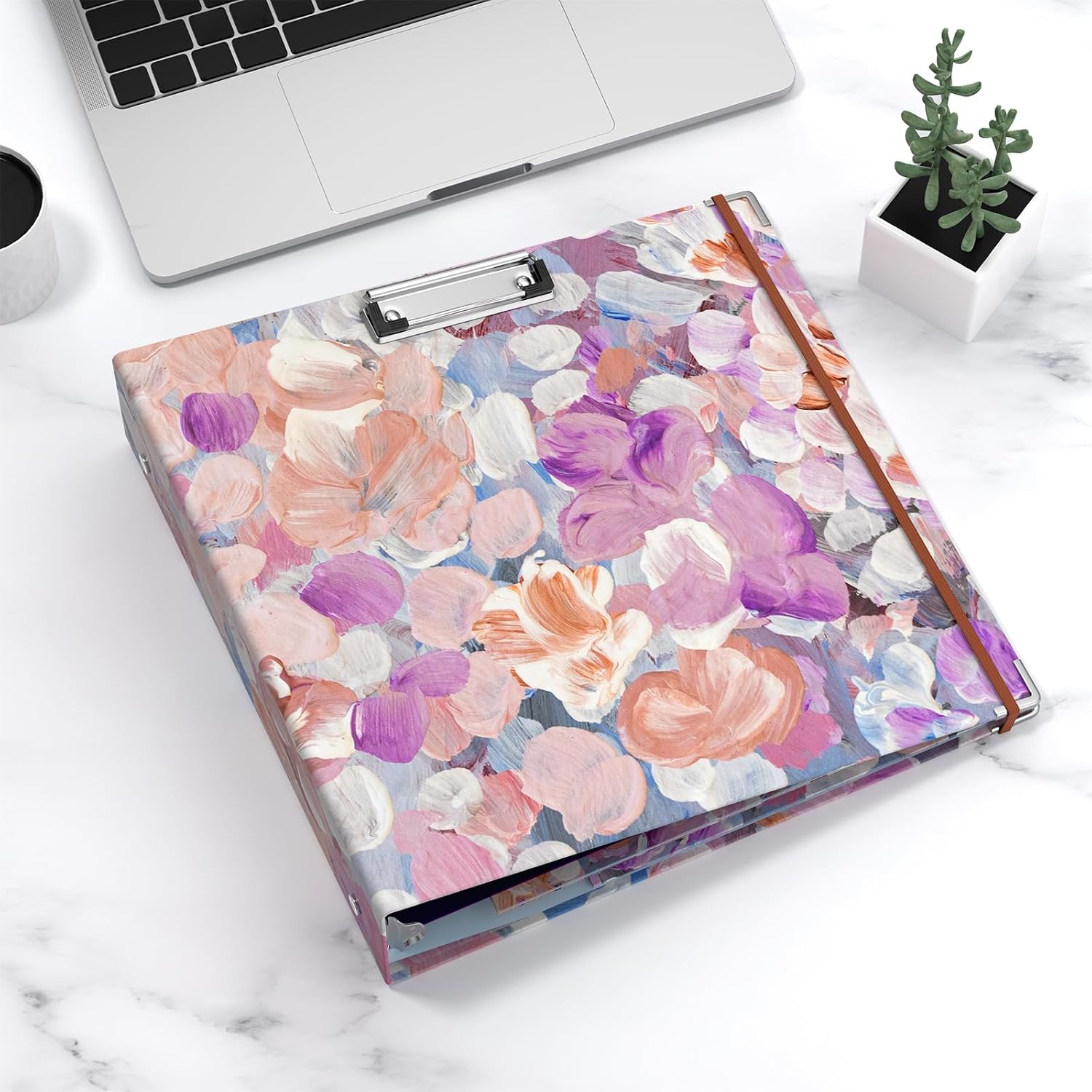 3 Ring Binder, 3 Inches Round Ring Binder with Clipboard, Dividers Tabs, PVC Zipper Bag Sleeves & to Do List Planners for Women, Men, School, Office Supplies, Watercolor Flower