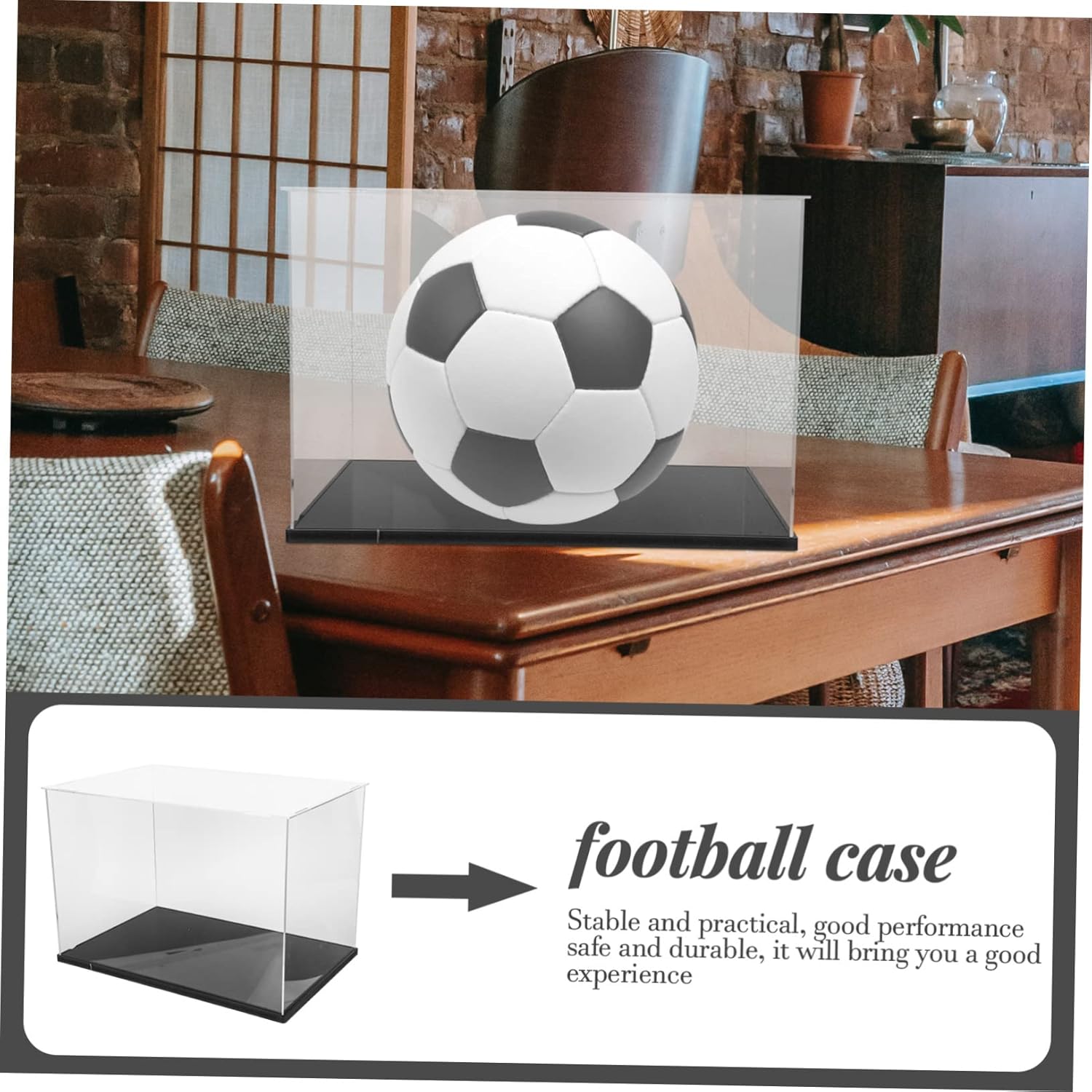Football Display Case Acrylic Soccer Ball Holder Black Base Removable Stand and Uv Protection for Collectors and Memorabilia