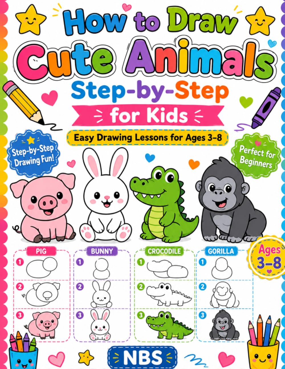Easy Step-by-Step Drawing Book for Kids: 25 Easy Step-by-Step Drawing Tutorials for Beginners | Fun Simple Animals for Preschool, Kindergarten & Young Artists