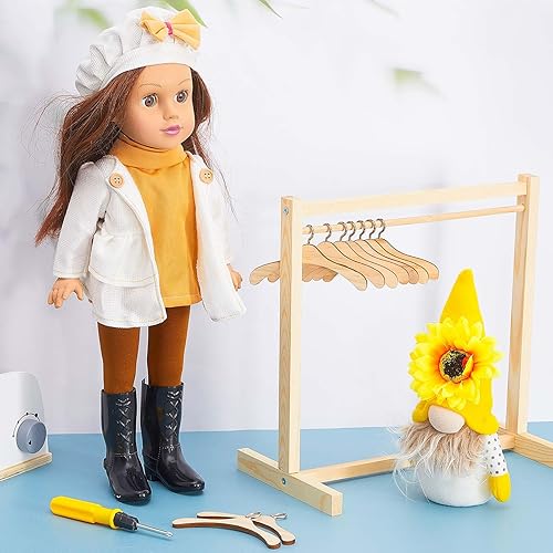 Miniatura 5 de 22 piezas de perchero para muñecas con colgador de ropa de muñecas de madera de 11.8 pulgadas, mini perchas de ropa para muñecas, armario de