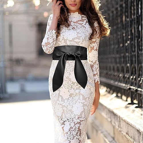 Miniatura 10 de Cinturón ancho de piel sintética para mujer cinturón Obi cinturón de cincha enrollable lazo alrededor de la cintura color brillante para vestido