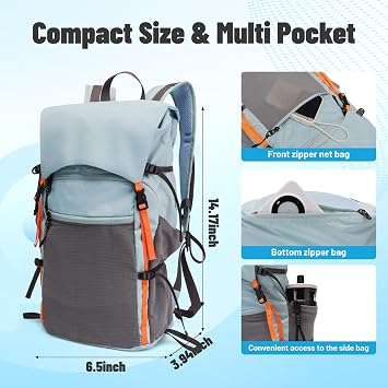 Rucksack 20L Lightweight Foldable - Packable Water-Resistant Daypack for Hiking,Hill Walking,Travel & Daily Commute - Compact & Durable(Blue)