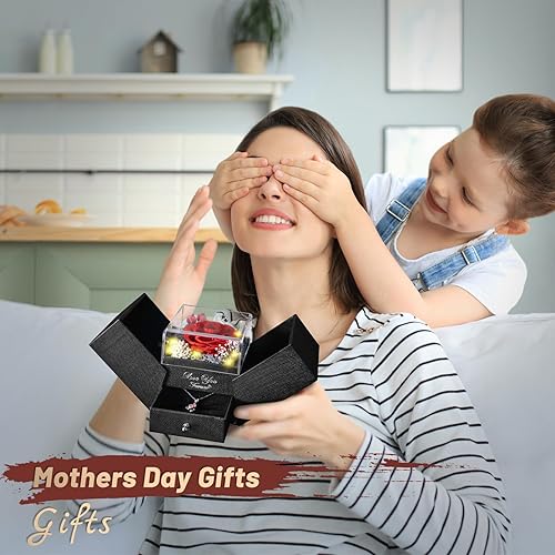 Miniatura 8 de DRTINA Rosa real preservada con collar de mariposa I Love You, flores eternas, regalos de cumpleaños para mujeres, esposa, mamá, novia, abuela en el