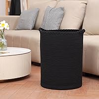 Vista 7 de Canasta de lavandería tejida de 58L, canasta alta de lavandería de algodón para mantas, ropa, almohadas, juguetes, zapatos, gran cesta de lavandería