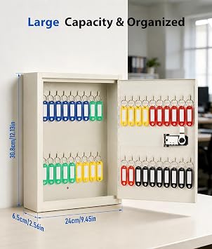 KYODOLED Key Box, 40-Key Lock Box with Combination Lock, Wall Mount, White