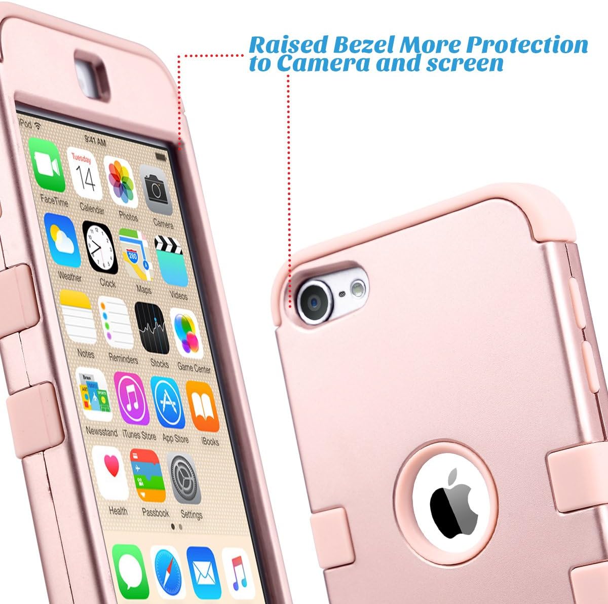ULAK iPod Touch 7 Case, 3 in 1 Hard PC Case with Shockproof Silicone Interior Heavy Duty High Impact Dual Layer Protective Case for Apple iPod Touch 7th/6th/5th Generation (Pink)