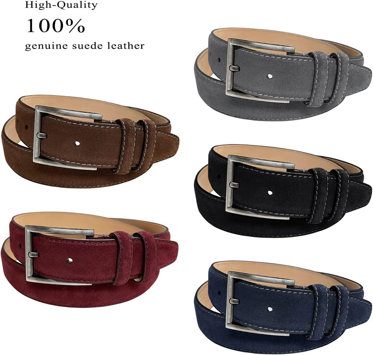 Men's Belt Suede Full Leather Belt Casual Dress Leather Belt 1-3/8"(35mm) Wide, Multi-Style Options - Image 3