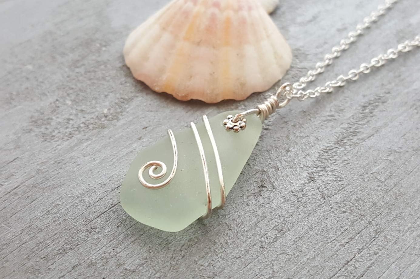 Handmade Sea Glass Necklace, Hawaiian Jewelry for Women, Genuine Natural SeaGlass, Wire Necklace, Beach Glass Sea Glass Jewelry For Women Birthday Gift