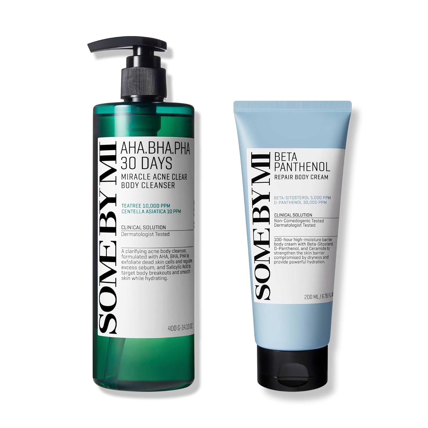 SOME BY MI AHA BHA PHA 30 Days Miracle Acne Clear Body Cleanser & Beta-Panthenol Repair Body Cream