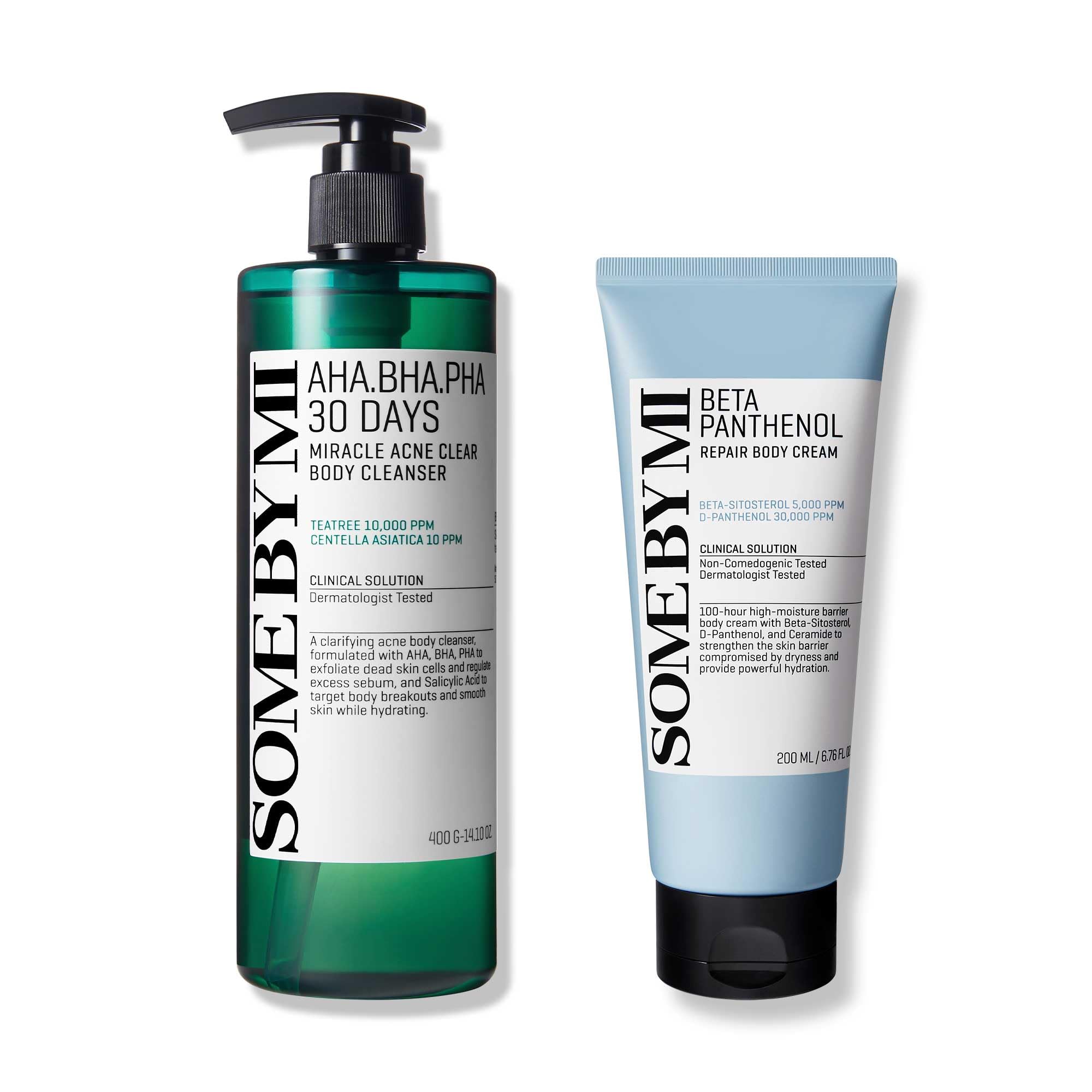 SOME BY MI AHA BHA PHA 30 Days Miracle Acne Clear Body Cleanser Beta-Panthenol Repair Body Cream