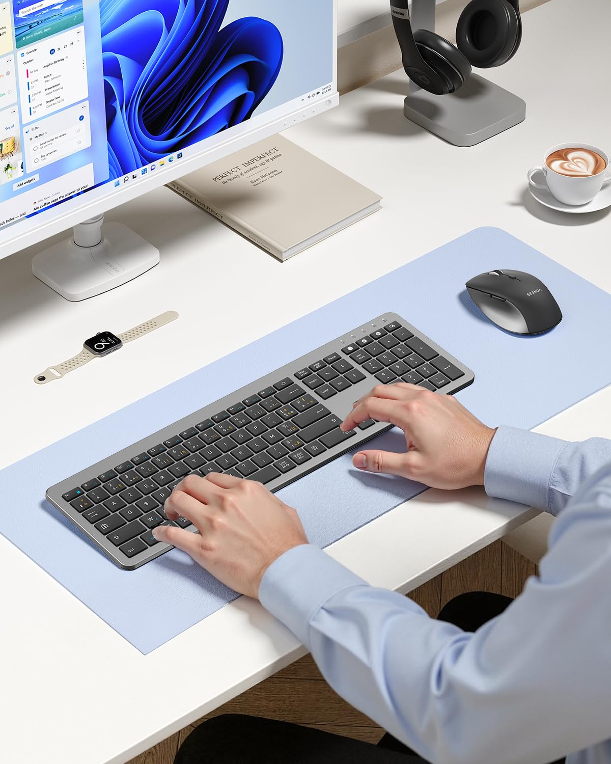 seenda COE300 Clavier Souris sans Fil Bluetooth AZERTY | Connexion Multi-Appareils, Silencieux, Ultra-Fin Clavier, Souris 4 Niveaux DPI, Compatible Windows/Mac OS/iPad/Android