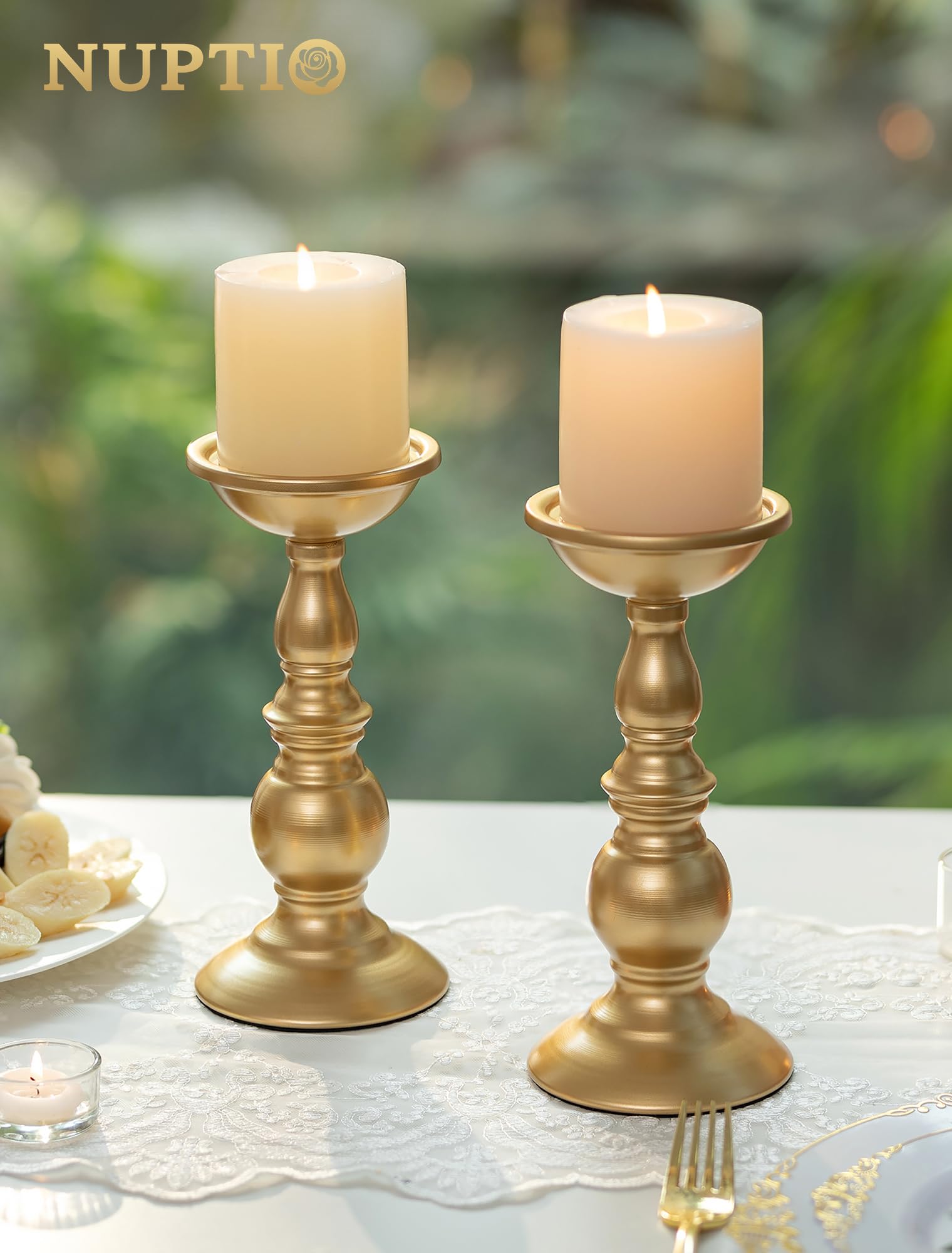 2 Stück goldene Kerzenhalter für Stumpenkerzen, goldene Kerzenständer, am besten geeignet für 7,6 cm hohe Stumpenkerzen, Geschenke für Hochzeit, Party, Zuhause, Spa, Reiki, Teelicht (2 x L)