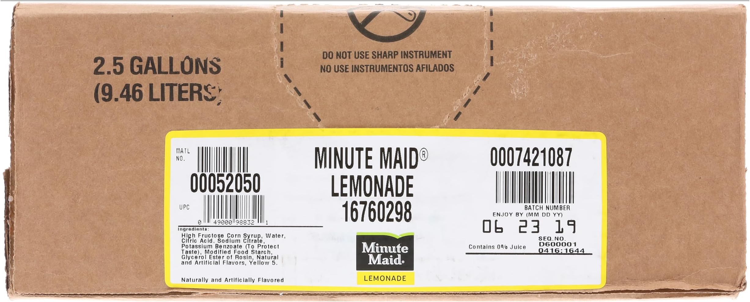 Supply Depot Minute Maid Lemonade Syrup 2.5 Gallon Bag in Box BIB
