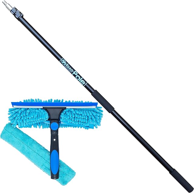 IGADPole Professional Telescopic Window Cleaning Kit 12 Foot (3.4m) Extension Pole and Single Pivot 10"(25cm) Window Squeegee, Window cleaning washer tools