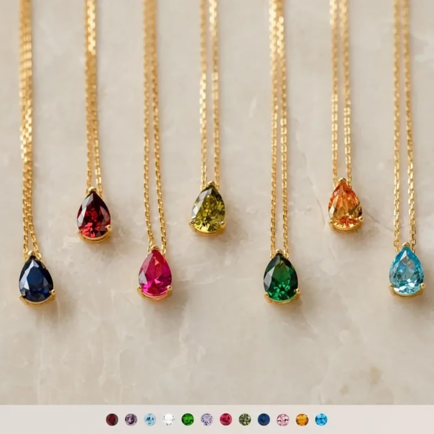 Birthstone Necklace for Women Stainless Steel Gold Plated Minimalist Water Droplet Pendant Necklace Anniversary Birthday Gifts for Women Mom Wife Girlfriend Her - Image 7