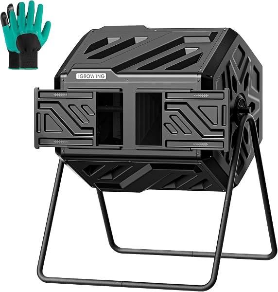 THEGROW'ING Black 43 Gallon Dual Chamber Compost Tumbler