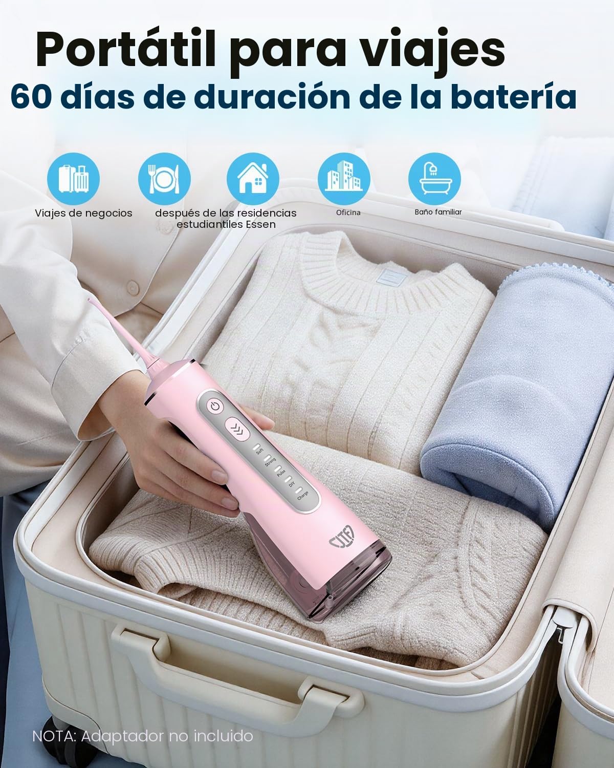 JTF Irrigador Bucal Eléctrico 300ML, 3+1 Modos Irrigador Dental, 6 Boquillas IPX7 Portatil Limpiador Dental para Ortodoncia/Encías Sensibles -Limpieza Dientes de Hogar Entusiastas Salud Ora(Rosa)