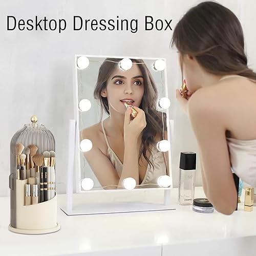 Miniatura 6 de Organizador de brochas de maquillaje, organizador de brochas de maquillaje, giratorio de 360 grados, transparente, a prueba de polvo con tapas,