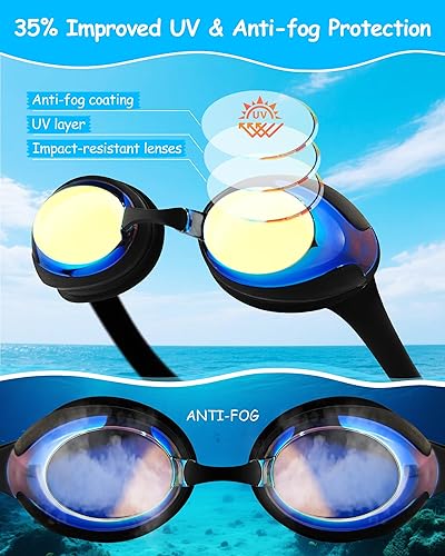 Miniatura 3 de Gafas de natación para niños, antivaho y protección UV con gorro de natación para niños de 3 a 15 años