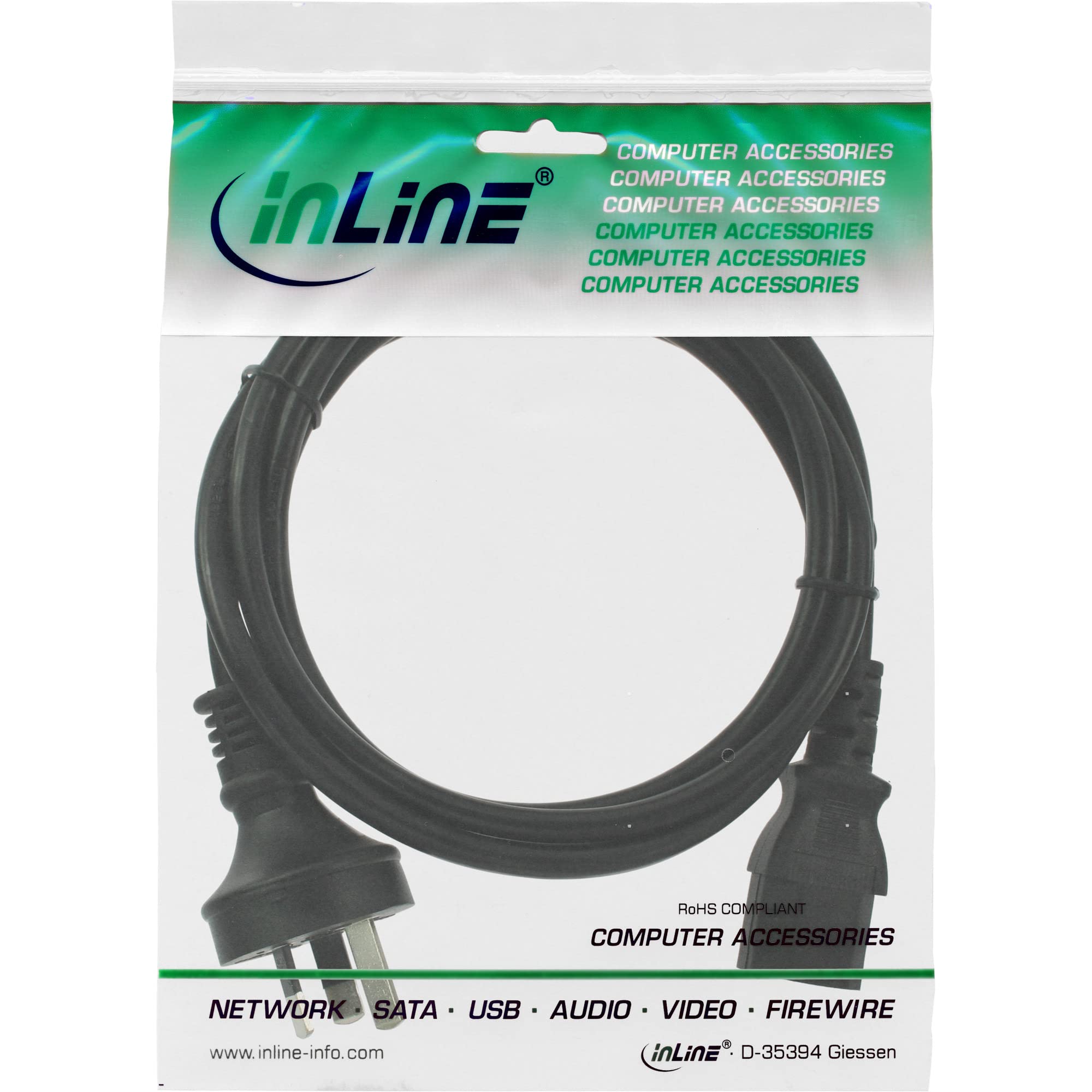 InLine 20110 Cavo Alimentazione Internazionale, Spina AS 3112, IEC-320-C13, 1.8 m, Nero