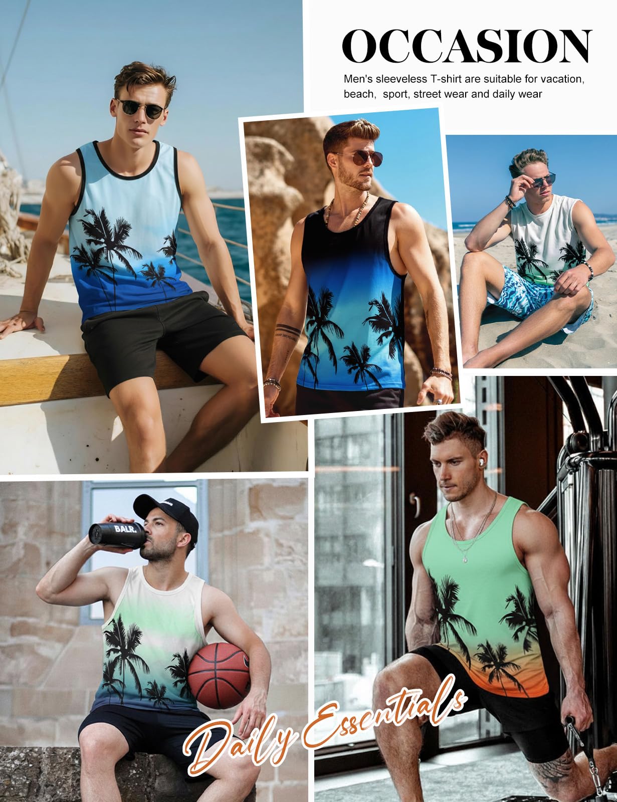 heekpek Camiseta Sin Mangas Hombre Camisetas Tirantes Transpirable Estampado Palmera Tank Top Playa Deporte Gym Gimnasio Fitness