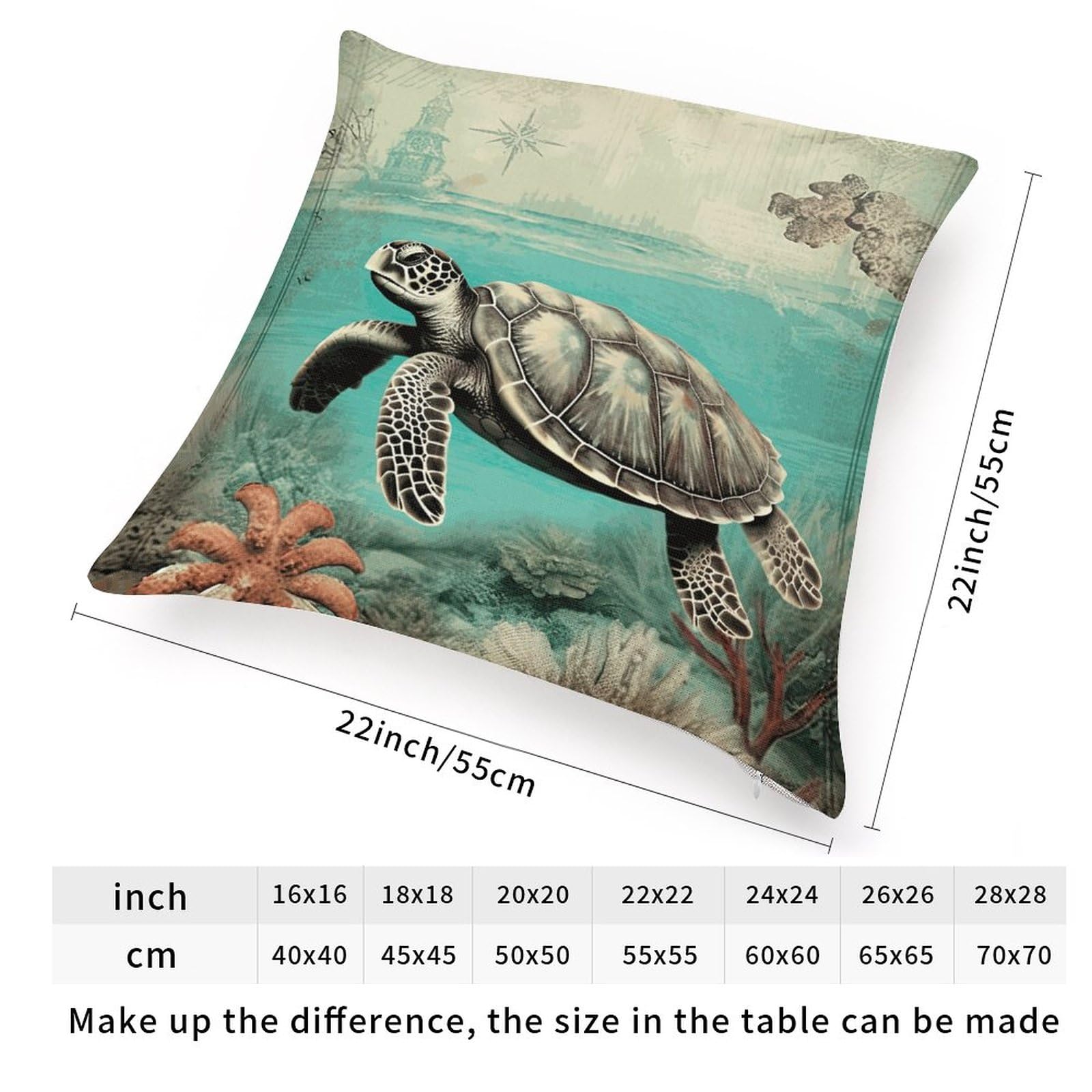 Taie D'oreiller Pottery Barn Teen 16x16, Initiale A, Tortues, Bleu Aqua