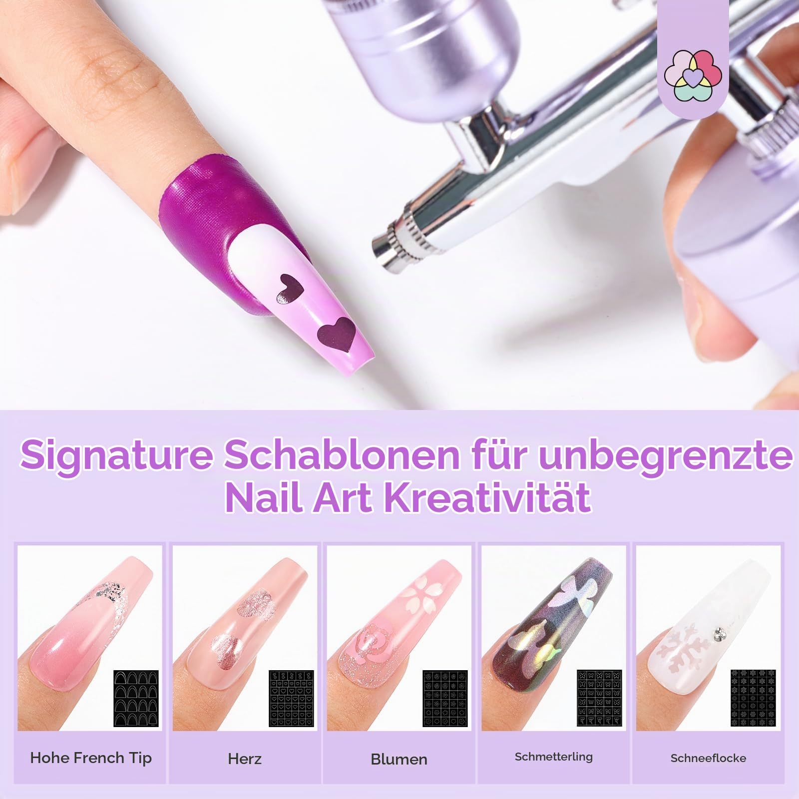 SAVILAND Advanced Airbrush Set: Instant Ombre & French Nails Airbrush für Nägel Instant Color Dual Mode Nagel Airbrush Maschine mit 6 Airbrush Gel Nagellack Set Airbrush Reiniger Schablonen Salon