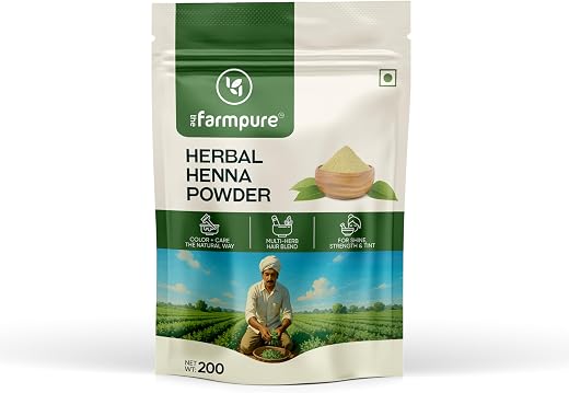 The FarmPURE Henna Powder for Hair – 200g | Rajasthan Sourced | Natural Hair Colour &amp; Grey Coverage | Organic | 100% Pure ...