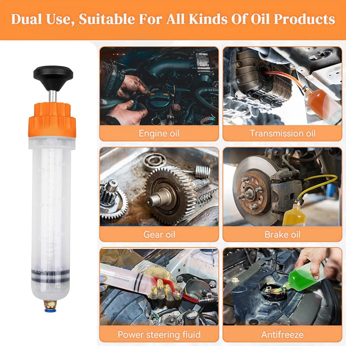 Car Fluid Extractor Pump, Vehicle Oil Change Syringe Evacuator with Hose, Manual Automotive Fuel Suction Filler Extraction Transfer Accessories, Universal for SUV, Sedan, Truck(Orange)