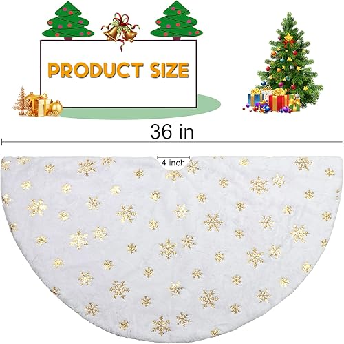 Miniatura 22 de AerWo Falda de árbol de Navidad de 48 pulgadas, falda grande de árbol de Navidad de piel sintética con copos de nieve de lentejuelas plateadas