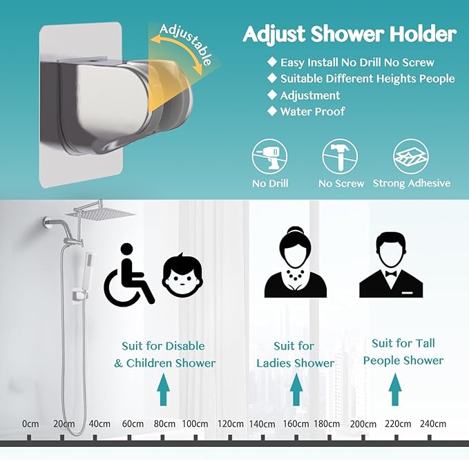 Ducha de Lluvia de Metal de 10 Pulgadas con Rociador Manual, Cromo Cepillado miniatura 7