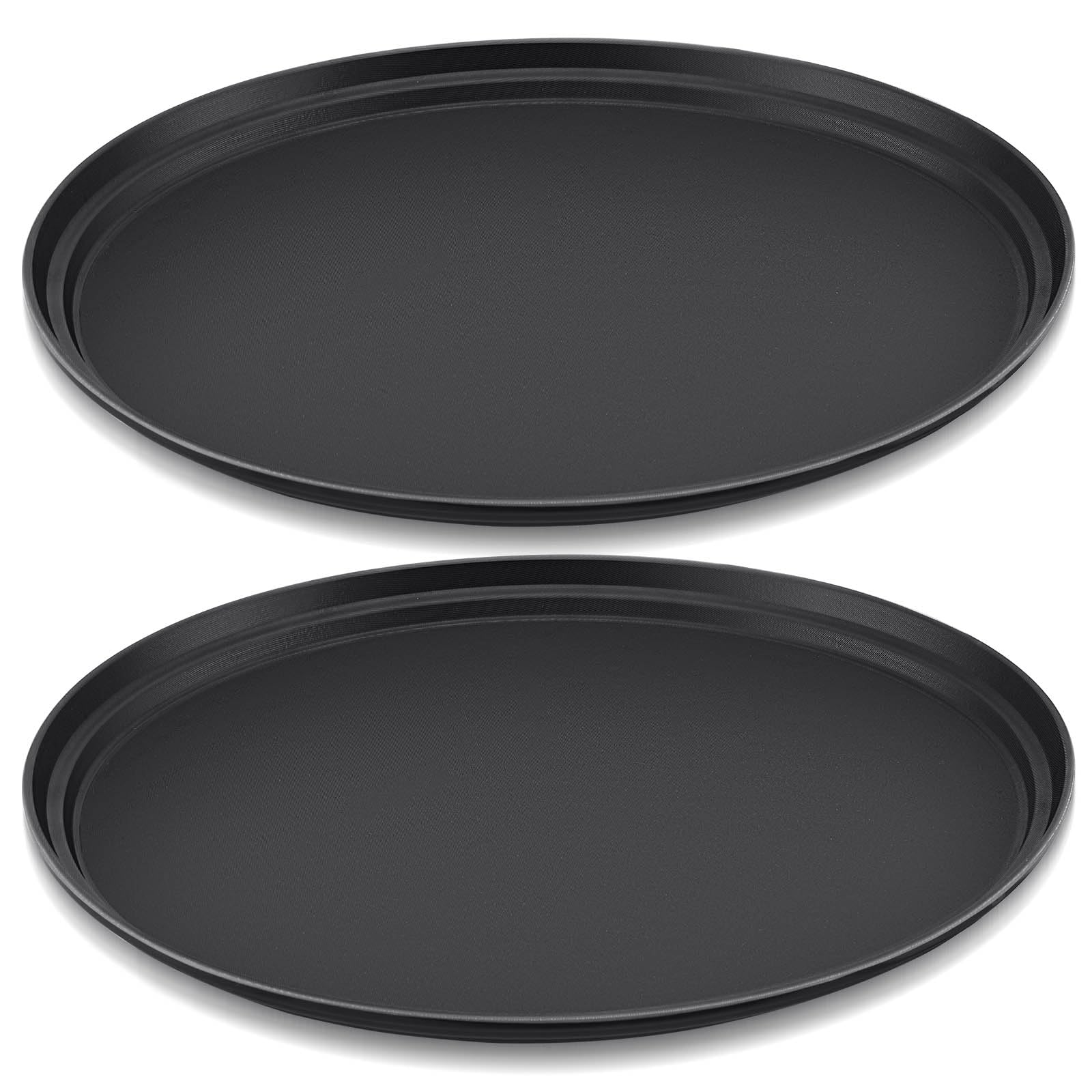 2 Pcs Restaurant Serving Trays PP Plastic Non Slip Rubber Lined Large Oval Tray for Kitchen Dining Room Cafeterias Fast Food Service (25 x 20 Inch,Black)