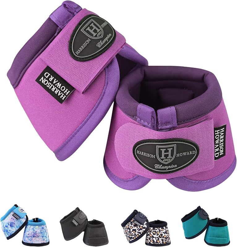 Botas de Sino para Cavalos Harrison Howard com Sistema Antigiro, Tamanho Médio, Roxo, Par