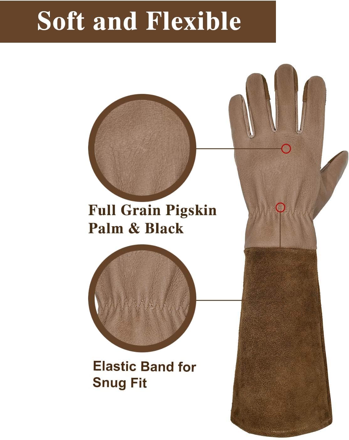 HANDLANDY Bundle - 2 Pairs of Long Gardening Gloves for Men & Wome, Cowhide Leather Rose Pruning Gloves- Breathable & Durable Gauntlet Gloves