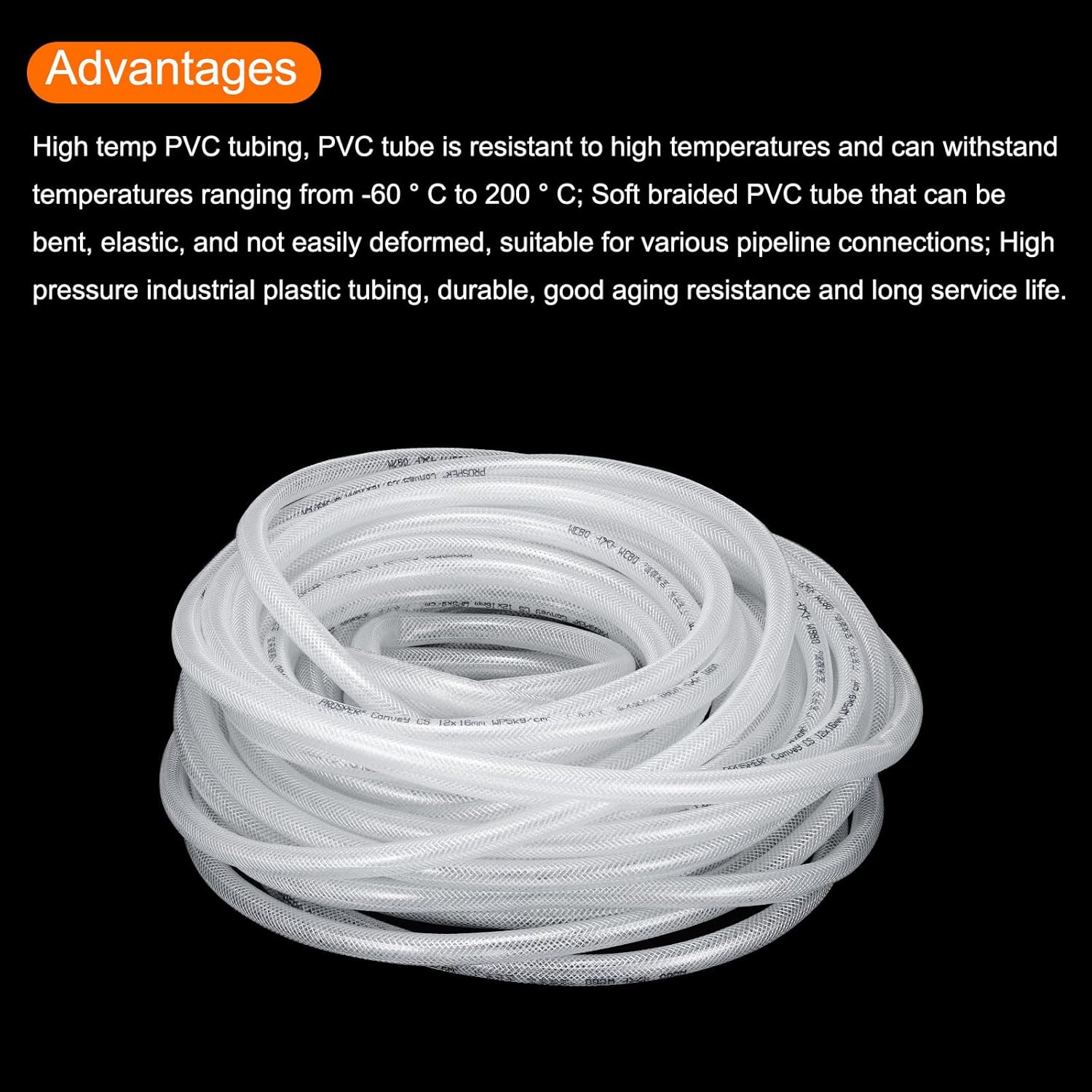 MECCANIXITY Braided Clear PVC Vinyl Tubing 1/2" ID 5/8" OD PVC Tube High Pressure Water Hose 100ft for Industrial Tubing, Pump, 12.7mm x 15.9mm