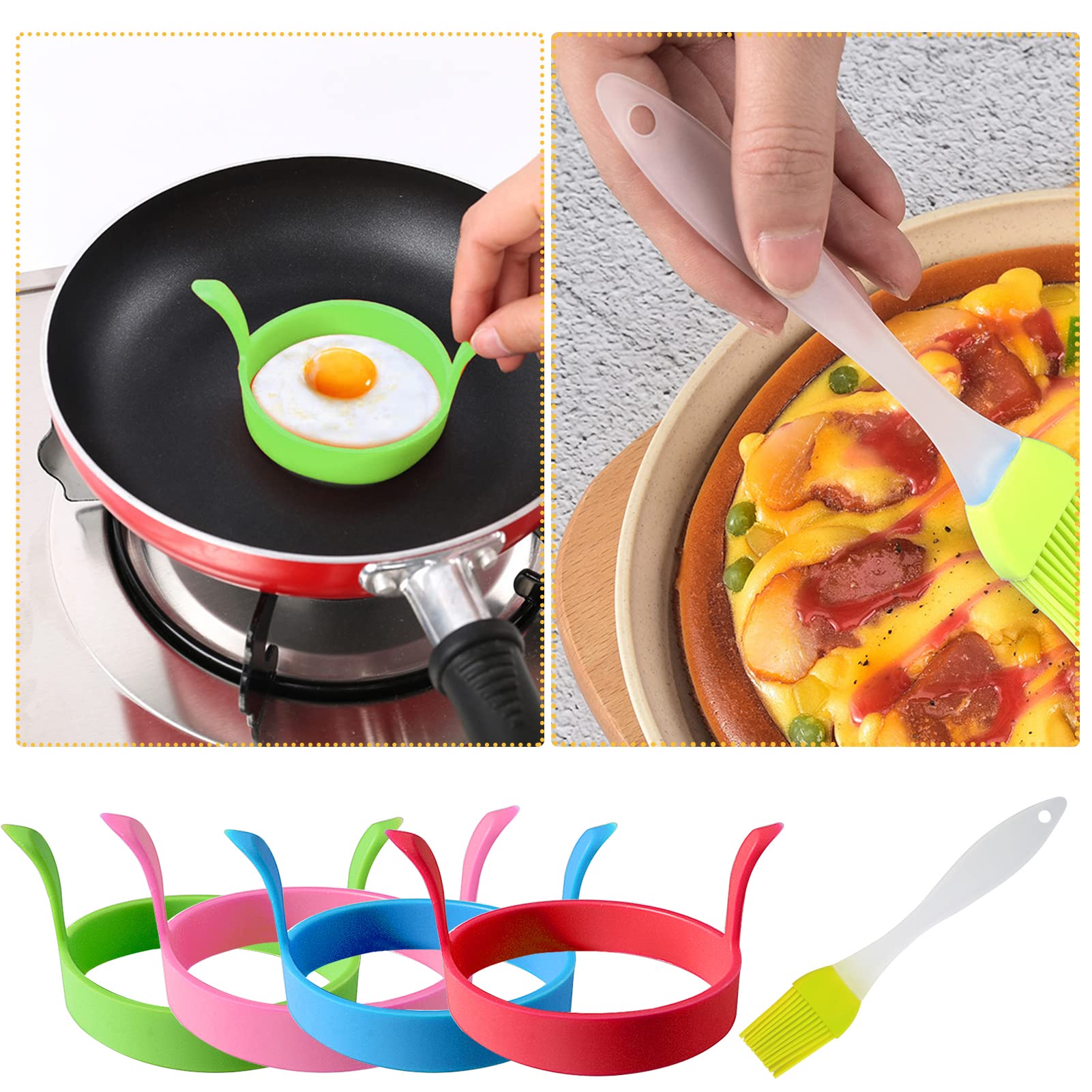 4 Anelli Per Uova Rotondi Antiaderenti In Acciaio Inox Con Manico Pieghevole: Stampi Per Pancake, Hamburger E Uova - Multicolore - 4