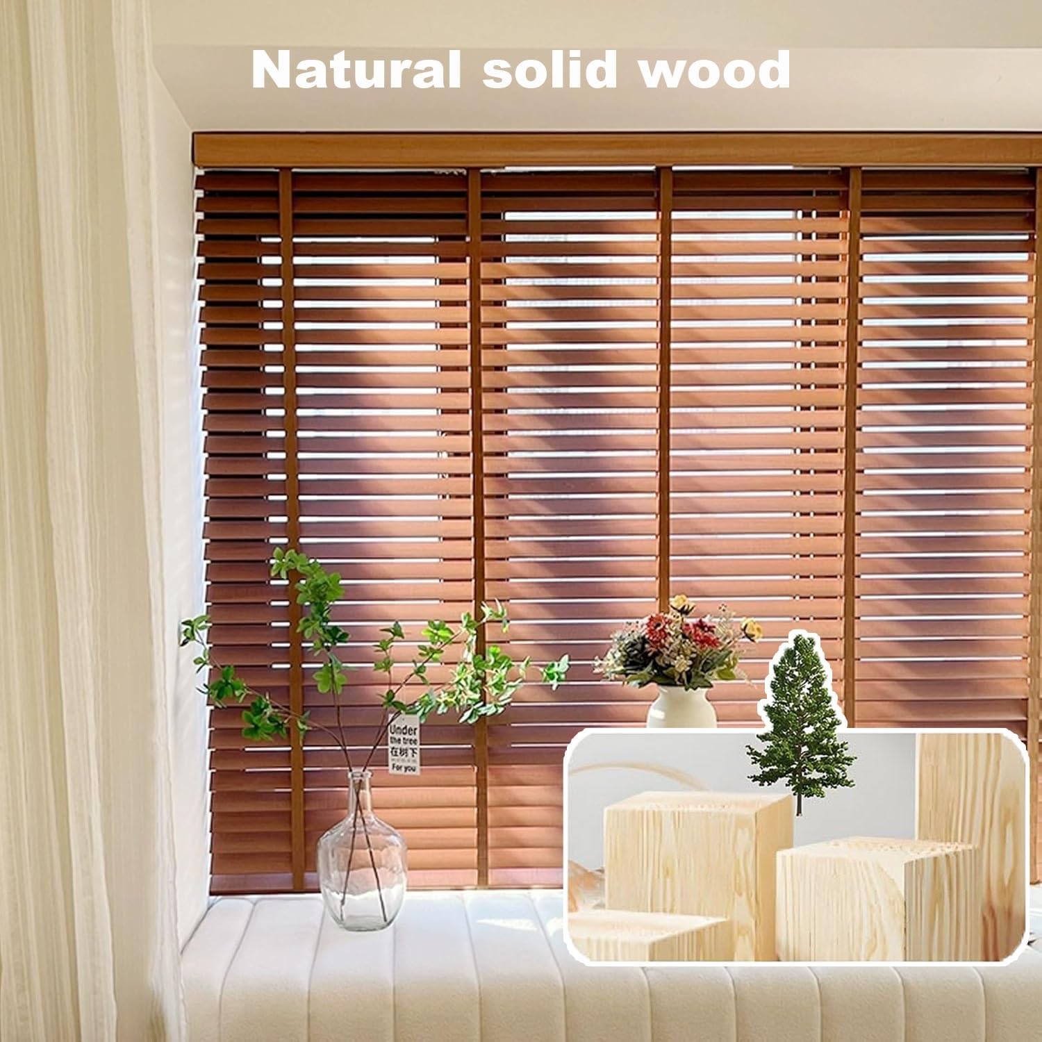 Jalousie Holzjalousie 50mm Holz jalousien Jalousette Echtholz W 25/35/50/65/80/90/100/135/160cm Sonnenschutz/Sichtschutz Vorhänge Anpassbare Jalousie(Mocha Brown)