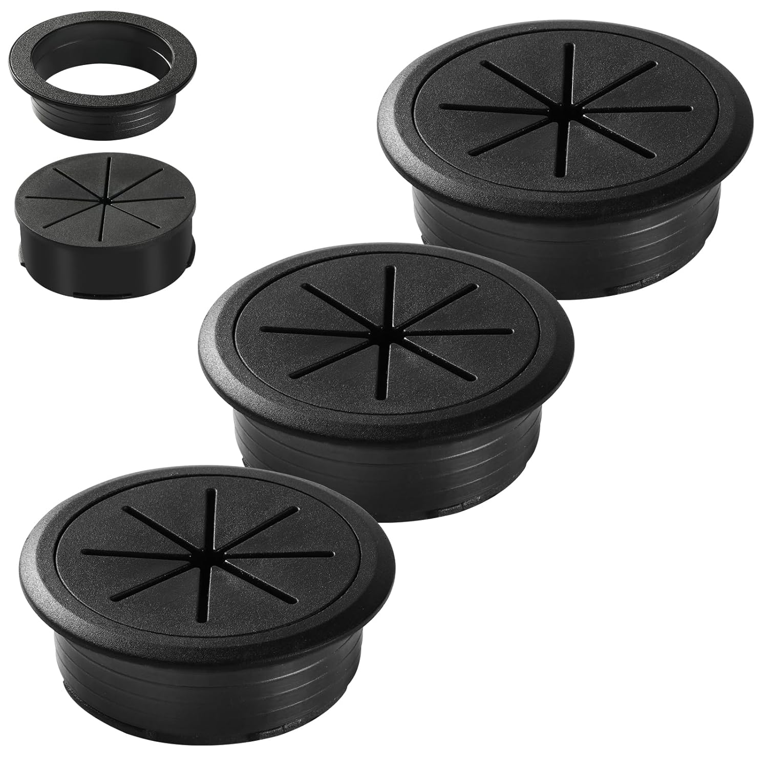 Desk Grommet Hole Diameter 3.15 Inch (Head Diameter 3.7 Inch) 2 Pieces, Desk Hole Cover for Cables Black, ABS Plastic Grommet Hole Cover for Wires Cables Through the Countertop by XIOGZAXI